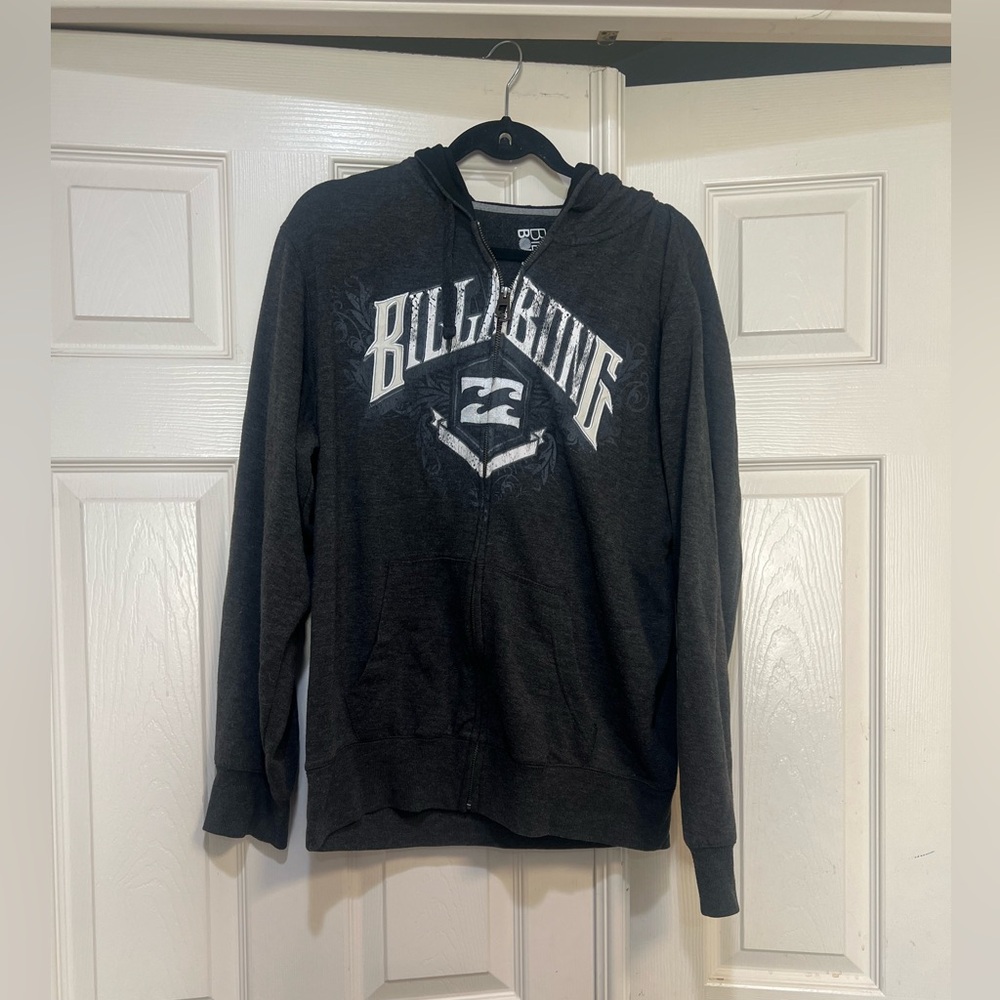 VNTG Y2K Billabong Hoodie Grunge Goth Skater Surf Full Zip Big Logo Gray Sz L